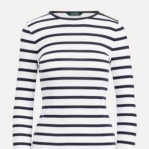 Ralph Lauren Women's Striped Button Shoulder Top White/Navy Size Large - NWT